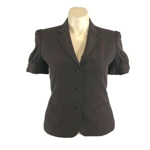 Gianni‎ Bini Blazer LARGE Brown Claudia Jacket Short Sl Embroider Pocket $168